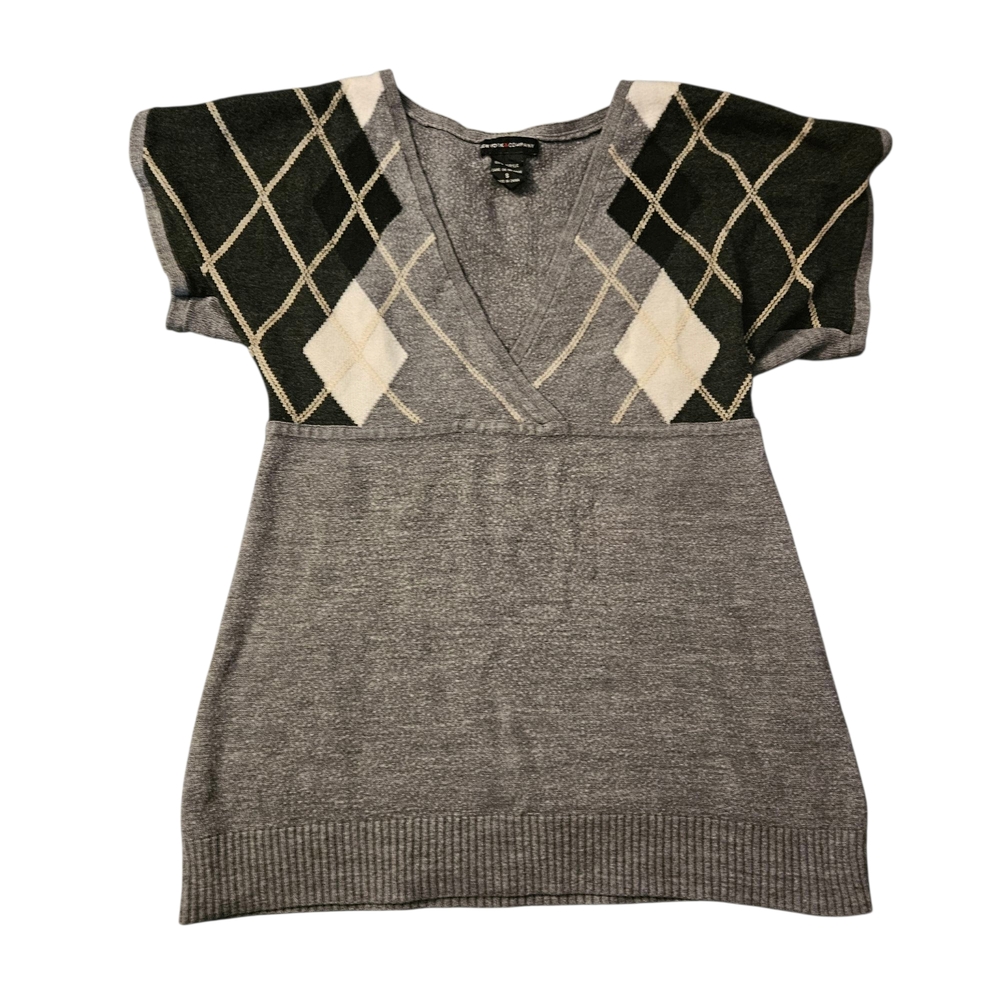 New York & Company Gray Black V-Neck Sweater